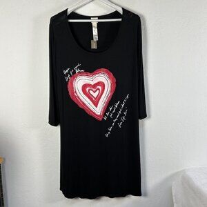 Chico's Womens Black Heart Graphic Long Sleeve Cozy Tee Dress L/XL Stretch New